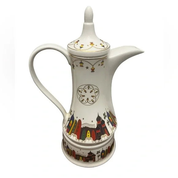 Hand painted with gold lines - teapot with candle warmer - Picture 2 of 5